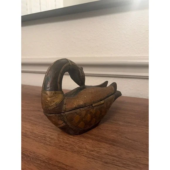 Vintage Sankofa Swan Trinket Box Brass Copper Afrocentric Decor - Picture 4 of 12